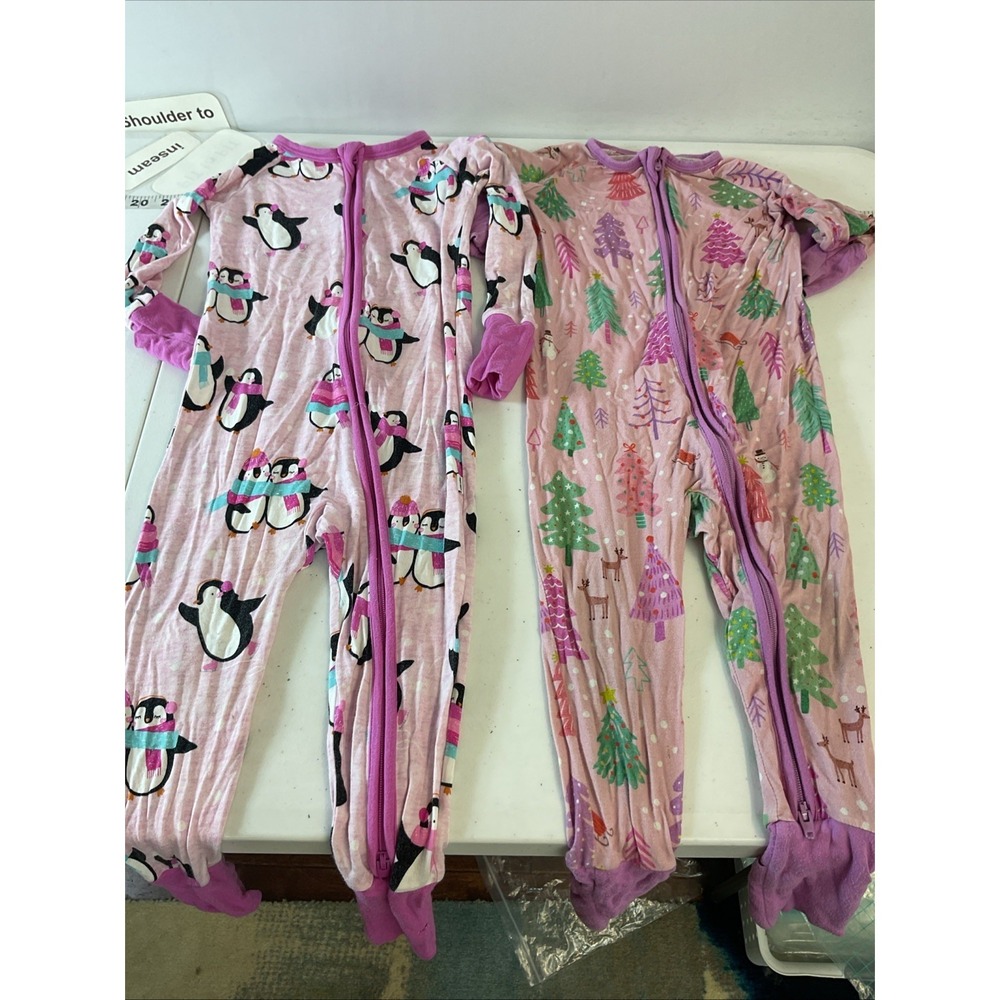 Lot of 2 Little Sleepies zippy 12-18 Months Bamboo Christmas‎ Penguins Snow Soft